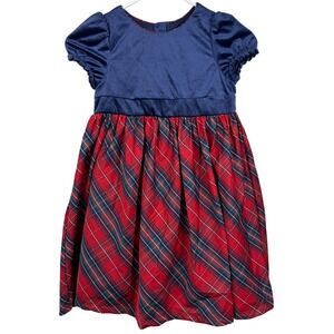 NWT Max Studio Kids Navy Velvet Plaid Holiday Dress Size 7 Christmas Party